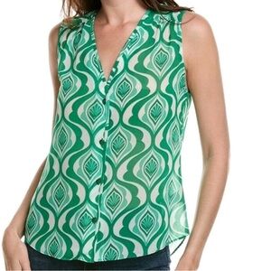 CAbi Green and White Scroll Top #6321